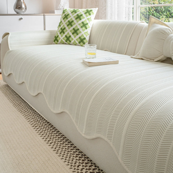 Minimalist Scalloped Sofa Cover Textured Non-Slip Couch Slipcover