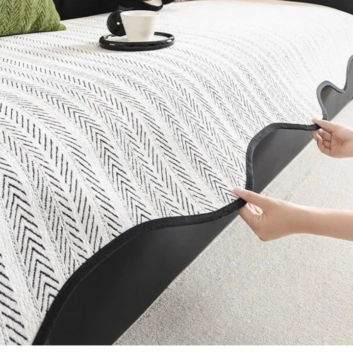 Minimalist Scalloped Sofa Cover Textured Non-Slip Couch Slipcover