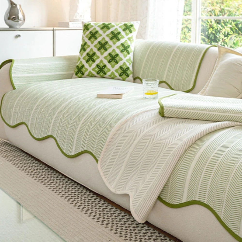 Minimalist Scalloped Sofa Cover Textured Non-Slip Couch Slipcover