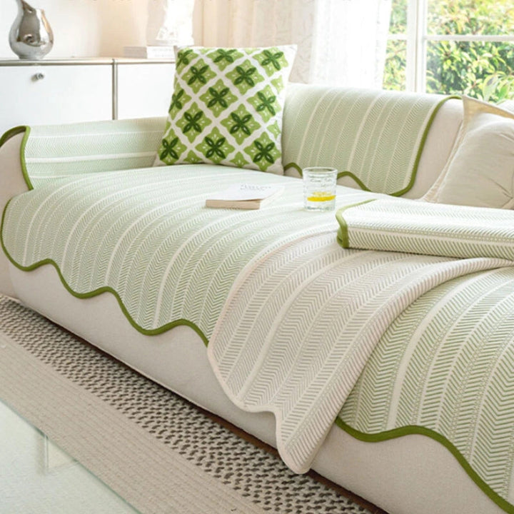 Minimalist Scalloped Sofa Cover Textured Non-Slip Couch Slipcover