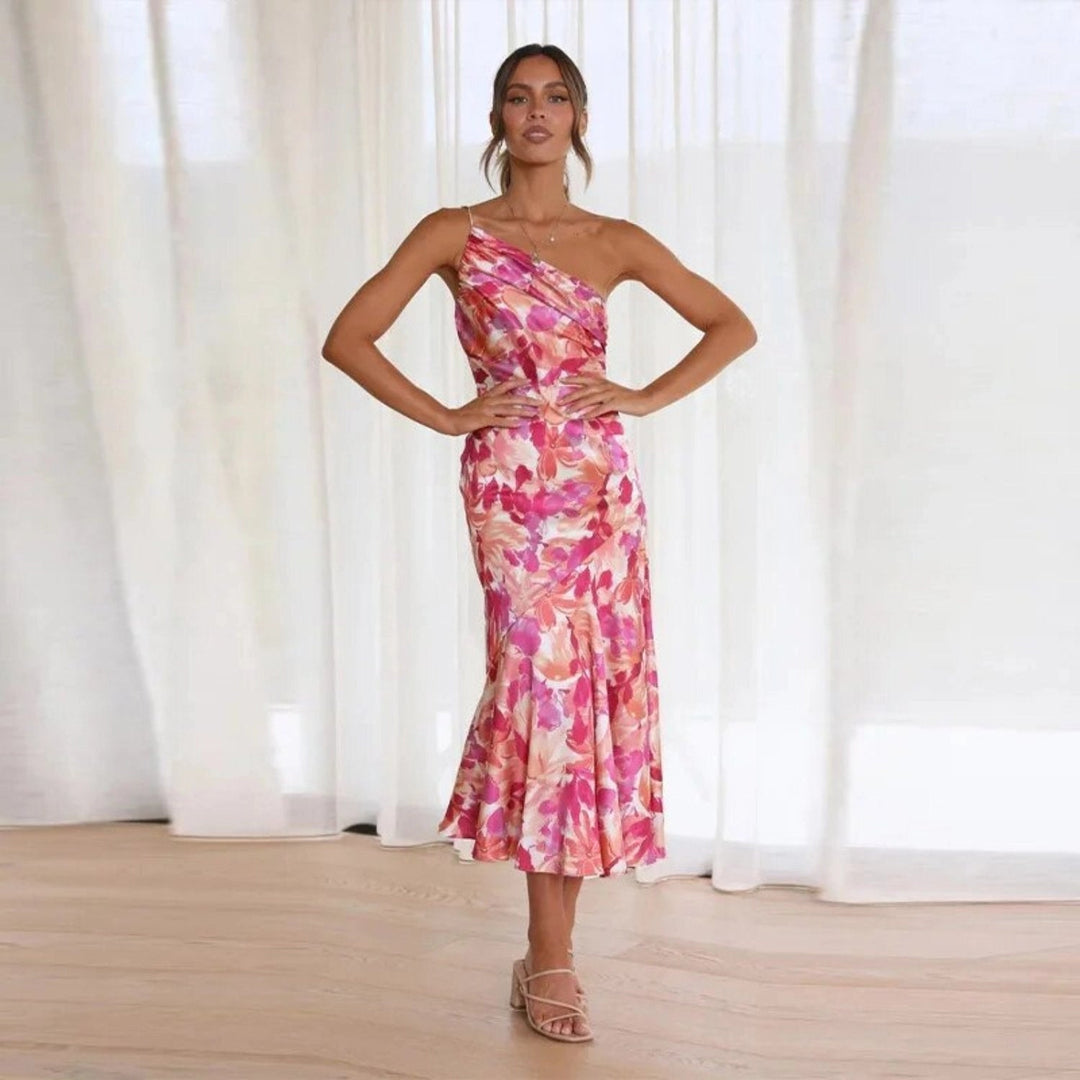 Covernorth Women's One-Shoulder Floral Midi Dress