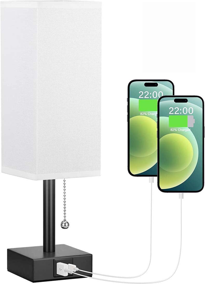 USB Table Lamp│ Dimmable Shade Charging │ Bedroom Nightstand │ Beige