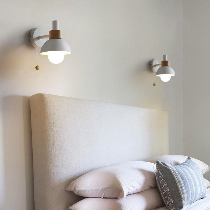 Wall Sconce Lamp │ Wood Pull Cord Switch │ Bedroom & Living Room