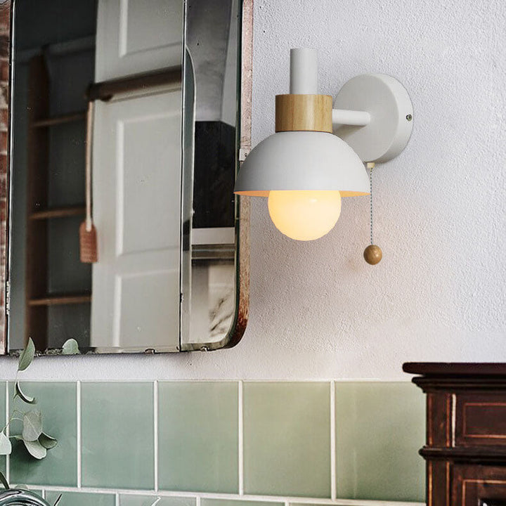 Wall Sconce Lamp │ Wood Pull Cord Switch │ Bedroom & Living Room
