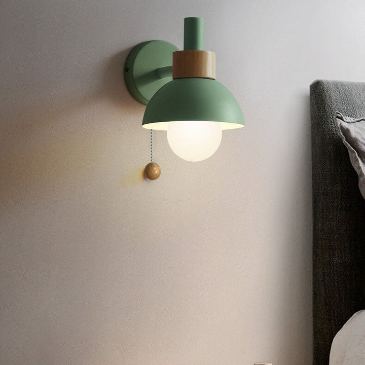 Wall Sconce Lamp │ Wood Pull Cord Switch │ Bedroom & Living Room