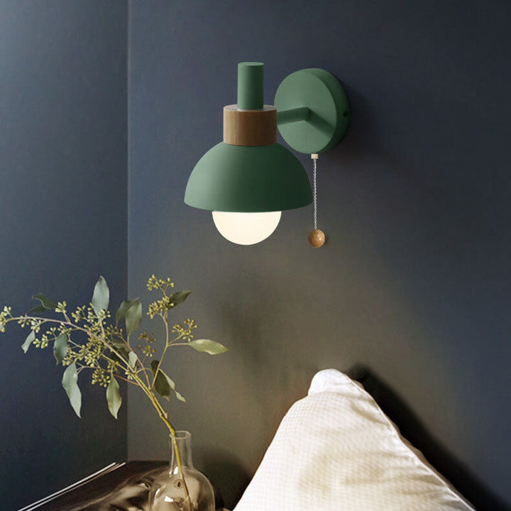 Wall Sconce Lamp │ Wood Pull Cord Switch │ Bedroom & Living Room