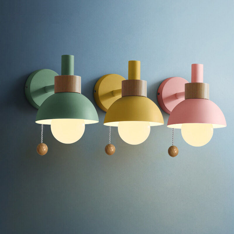 Wall Sconce Lamp │ Wood Pull Cord Switch │ Bedroom & Living Room