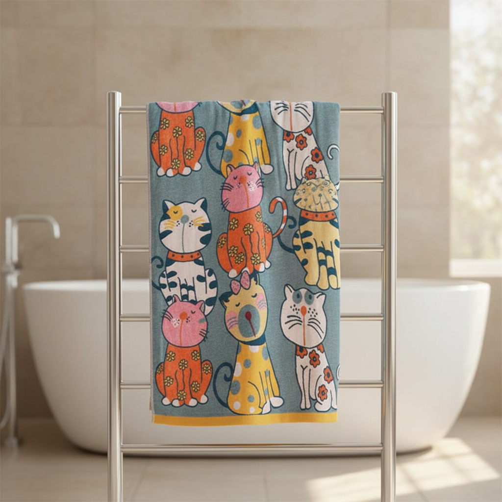Kids Cat Bath Towel │ Soft Absorbent │ Bathroom Decor