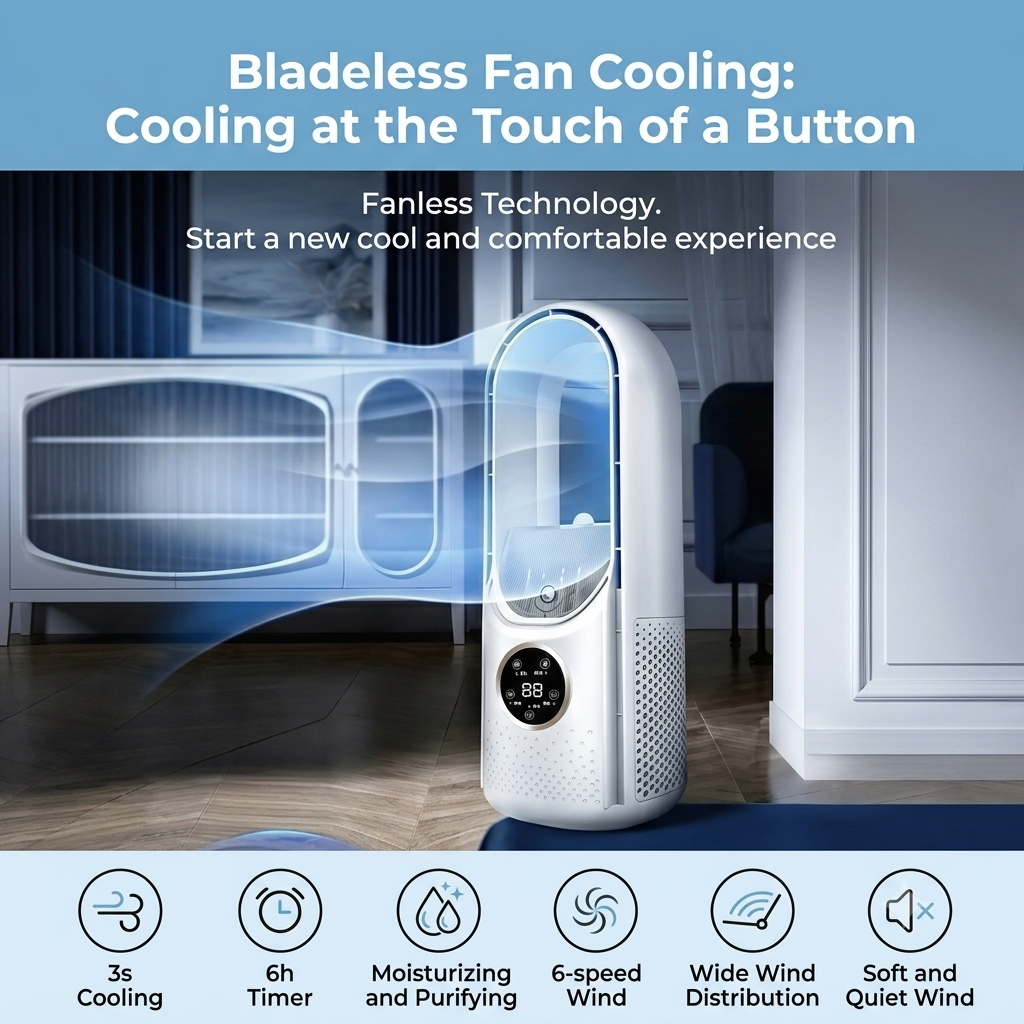 Bladeless Desk Fan │ Quiet 6 Speed Cooling │ Bedroom, Office