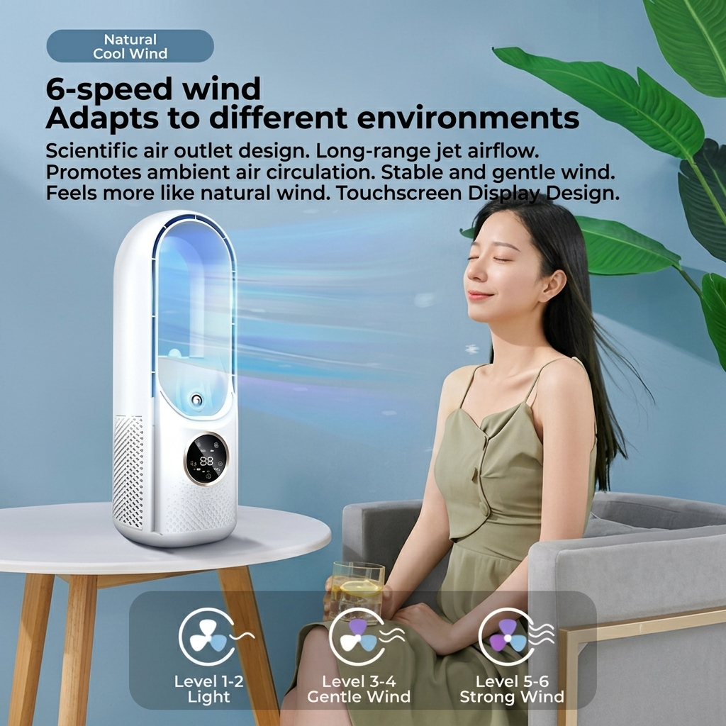 Bladeless Desk Fan │ Quiet 6 Speed Cooling │ Bedroom, Office