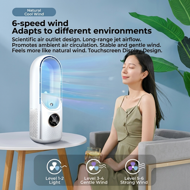 Bladeless Desk Fan │ Quiet 6 Speed Cooling │ Bedroom, Office