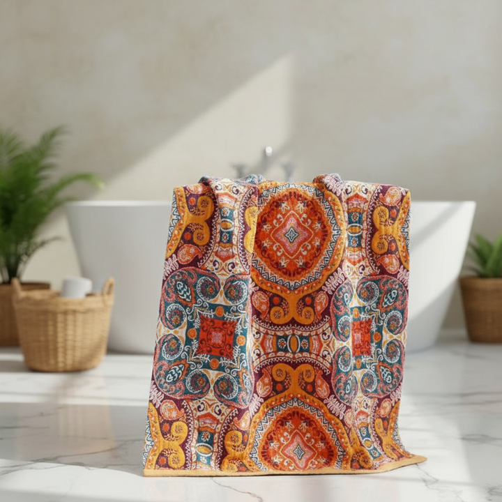 Boho Bath Towel │ Ultra Soft │ Bath & Accent Chair │ Orange