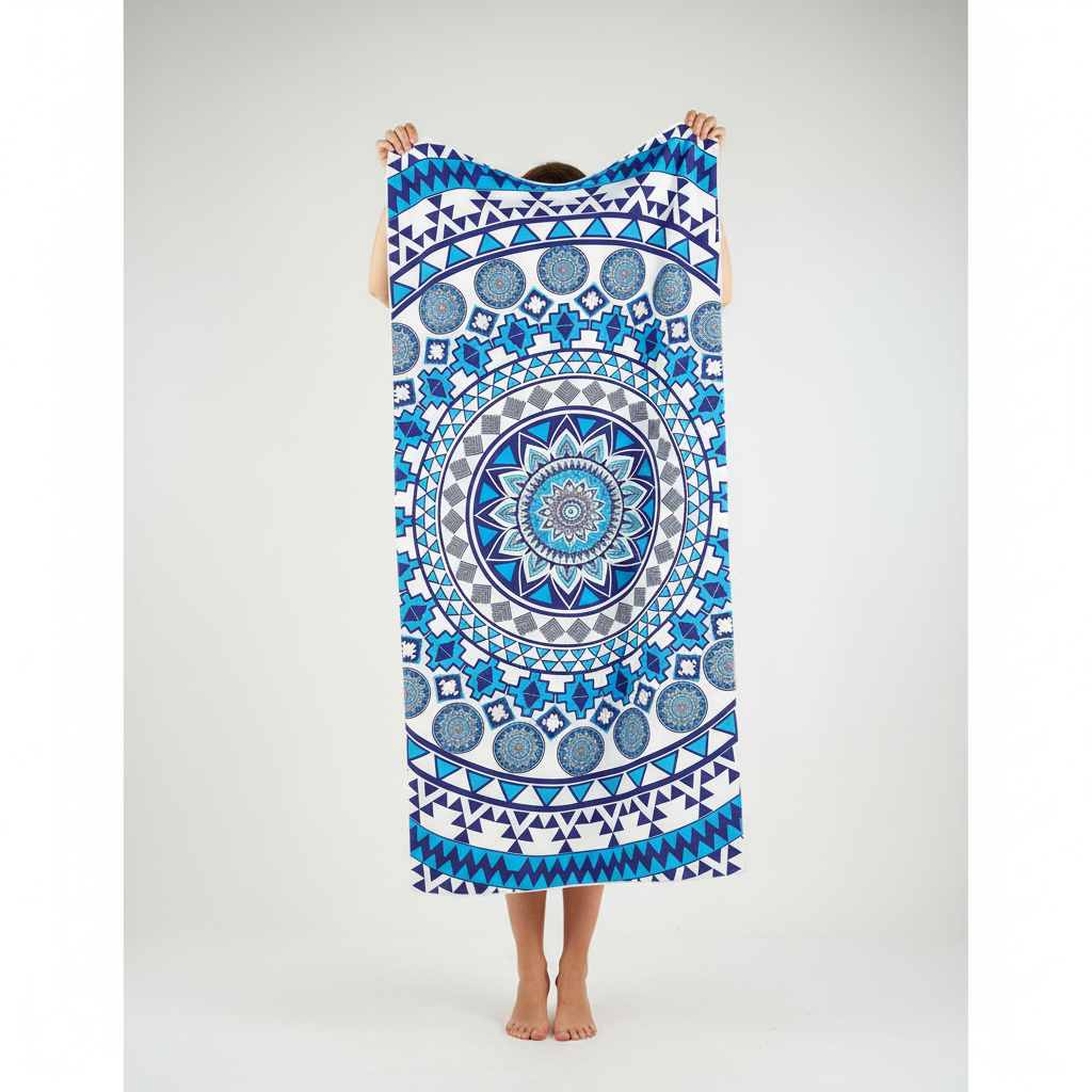 Mandala Beach Towel │ Absorbent, Fast-Drying Microfiber │ Pool, Beach & Travel │ Blue