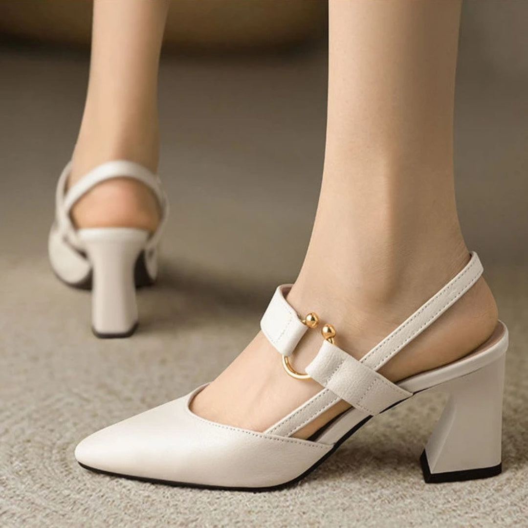 Covernorth Women’s Pointed-Toe Buckle Slingback Heels