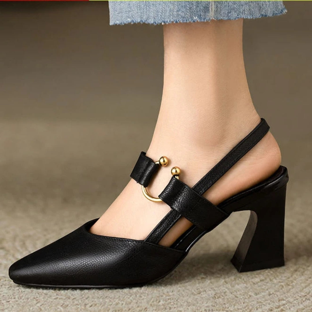 Covernorth Women’s Pointed-Toe Buckle Slingback Heels