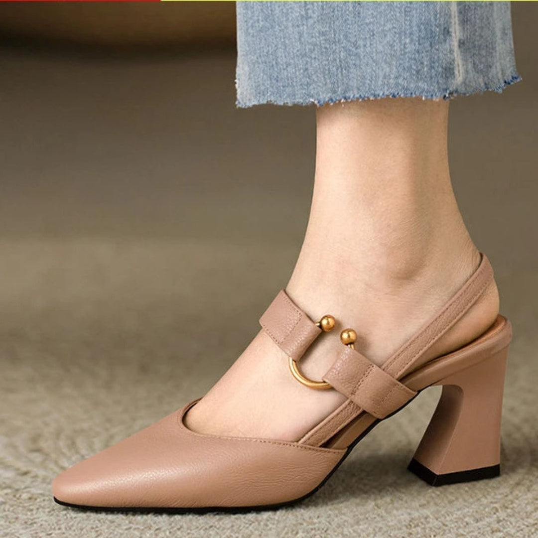 Covernorth Women’s Pointed-Toe Buckle Slingback Heels