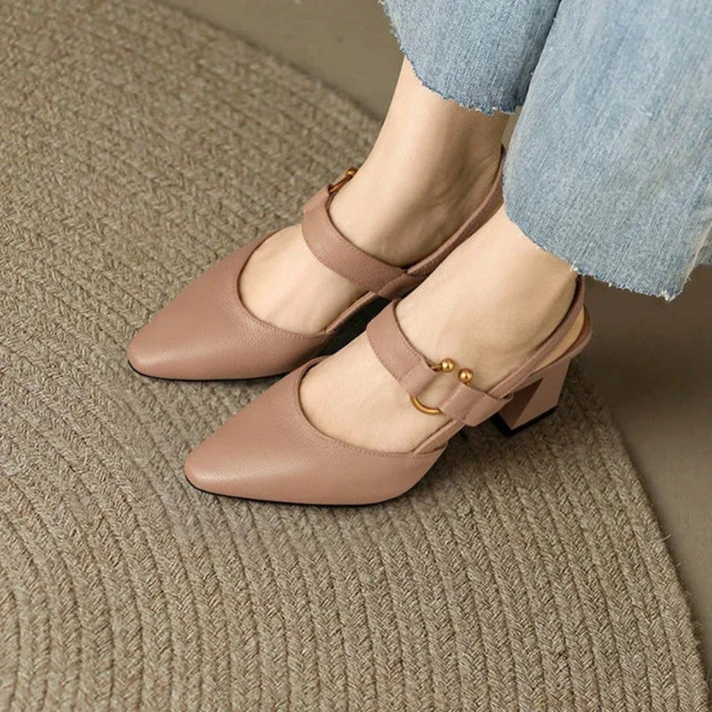 Covernorth Women’s Pointed-Toe Buckle Slingback Heels