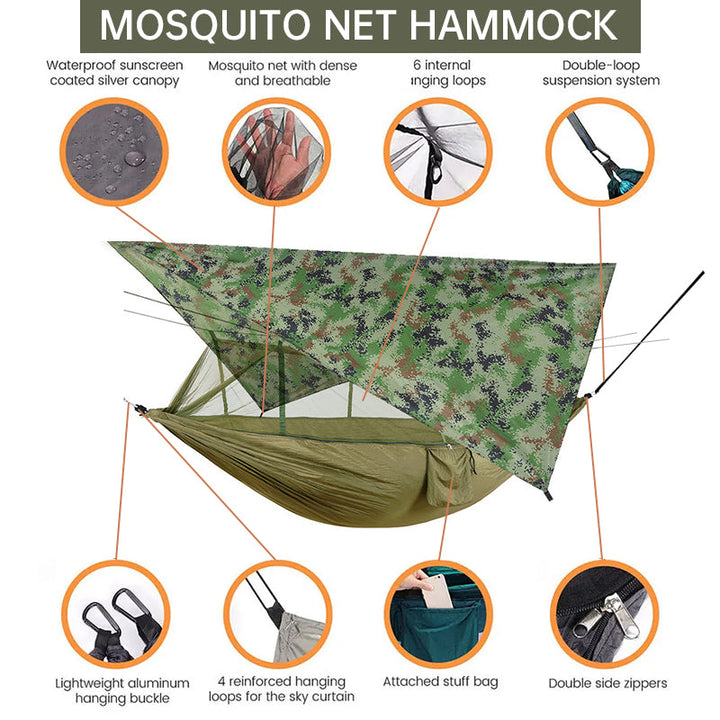 Outdoor Double Camping Hammock | 210T Taffeta & Bug Net | Hiking & Backyard