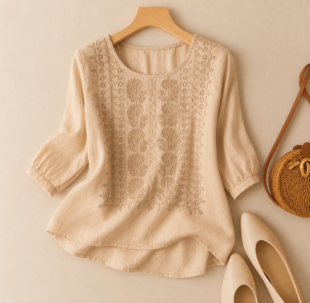 Women’s Embroidered Three-Quarter Sleeve Blouse