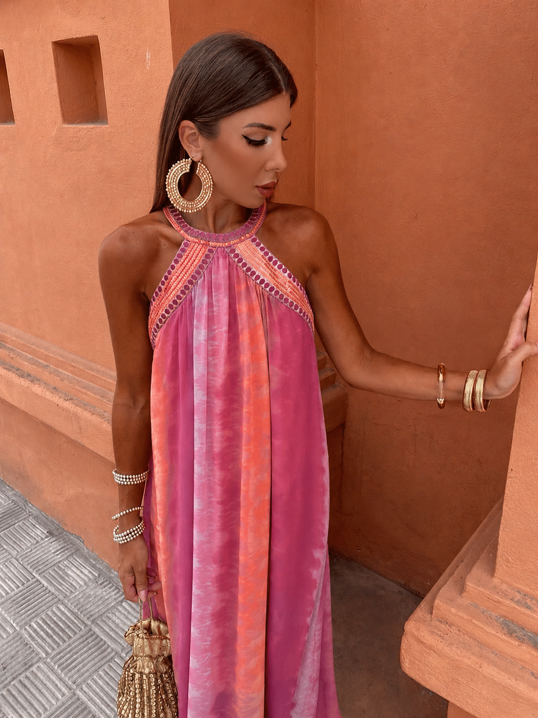 Women’s Tie-Dye Halter Maxi Dress