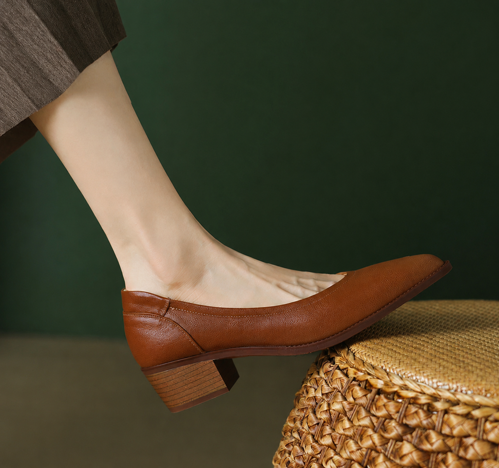 Covernorth Women's Leather Block Heel Pumps