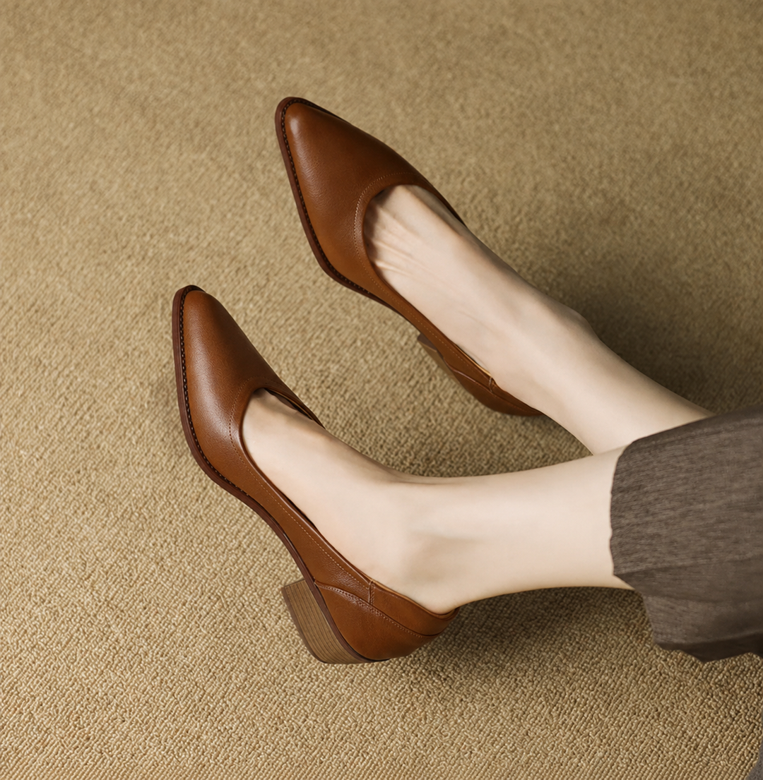 Covernorth Women's Leather Block Heel Pumps