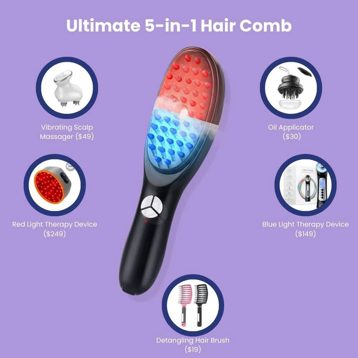 Electric LED Hair Brush │ Red Blue Therapy, Scalp Care │ Black