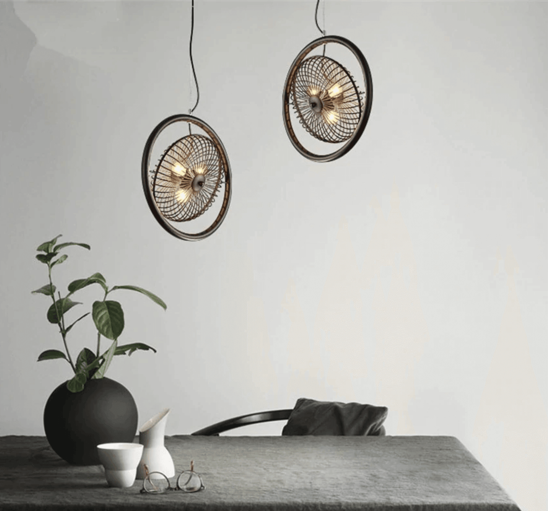 Fan Cage Hanging Lamp | Durable Iron Fixture | Kitchen & Dining