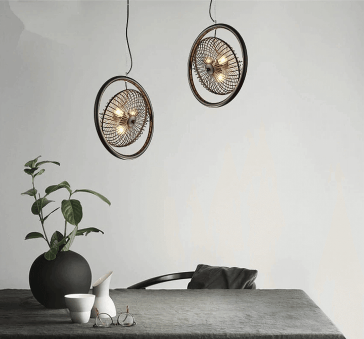 Fan Cage Hanging Lamp | Durable Iron Fixture | Kitchen & Dining