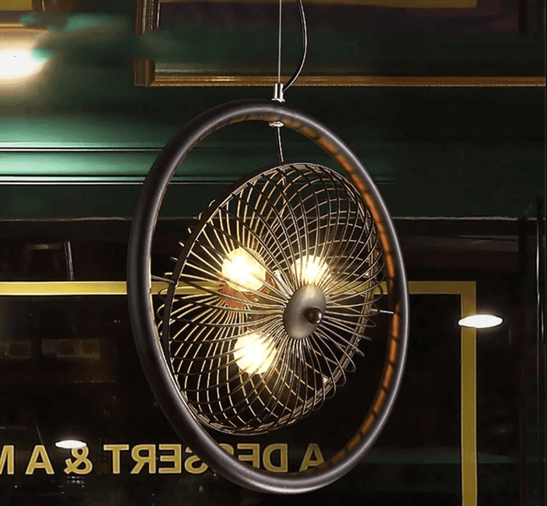 Fan Cage Hanging Lamp | Durable Iron Fixture | Kitchen & Dining