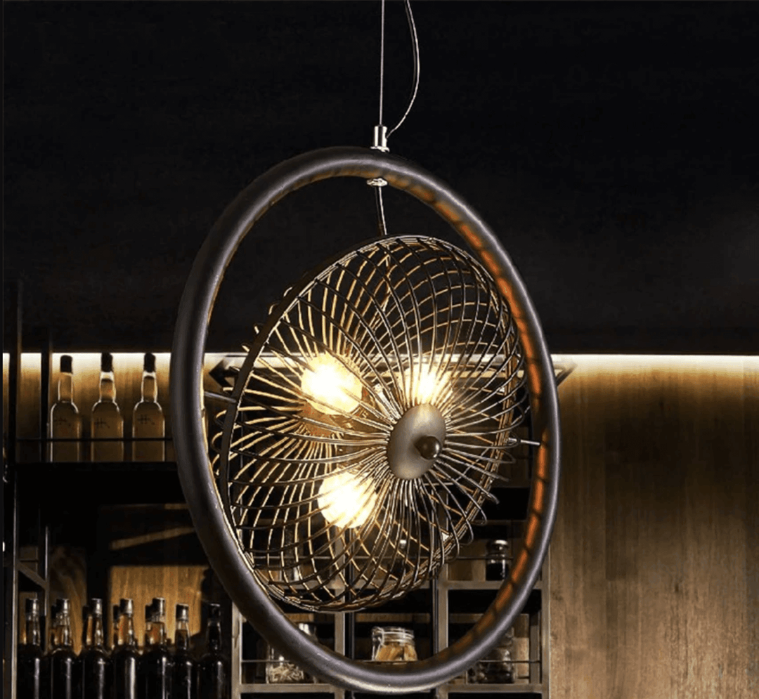 Fan Cage Hanging Lamp | Durable Iron Fixture | Kitchen & Dining