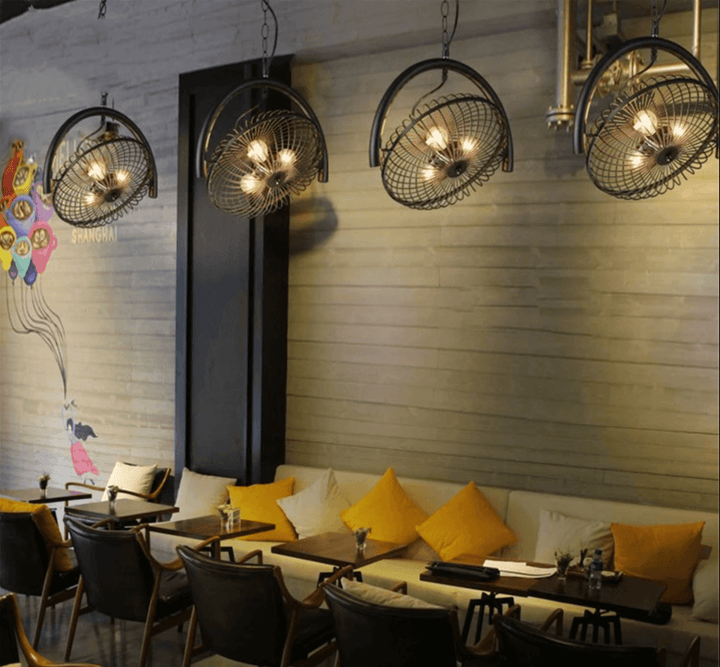 Fan Cage Hanging Lamp | Durable Iron Fixture | Kitchen & Dining