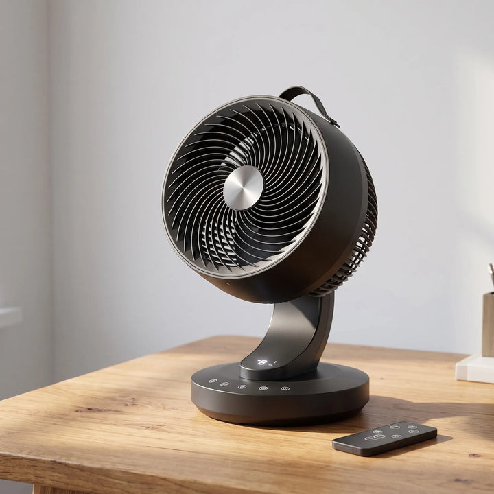 Remote Desk Fan | Silent Air Circulation | Office & Bedside | Black