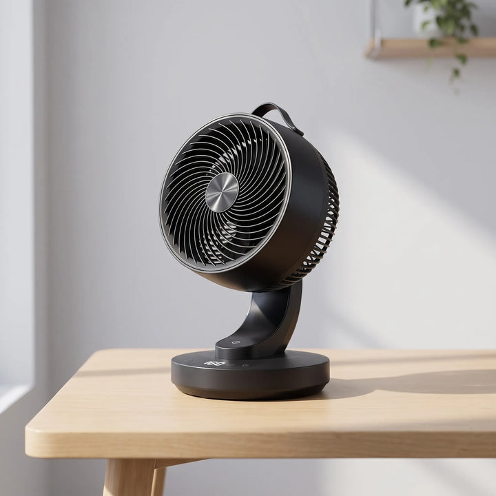 Remote Desk Fan | Silent Air Circulation | Office & Bedside | Black