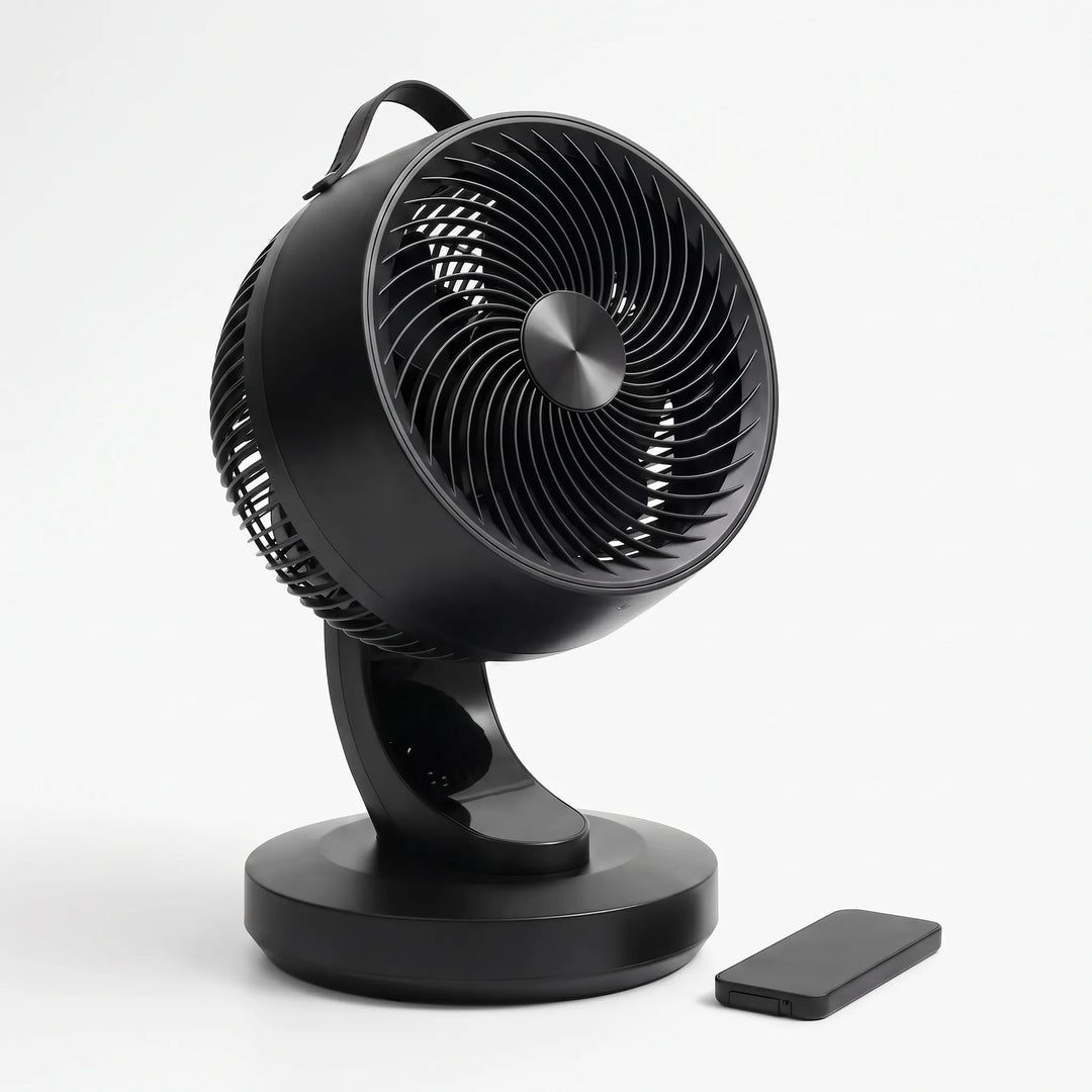 Remote Desk Fan | Silent Air Circulation | Office & Bedside | Black