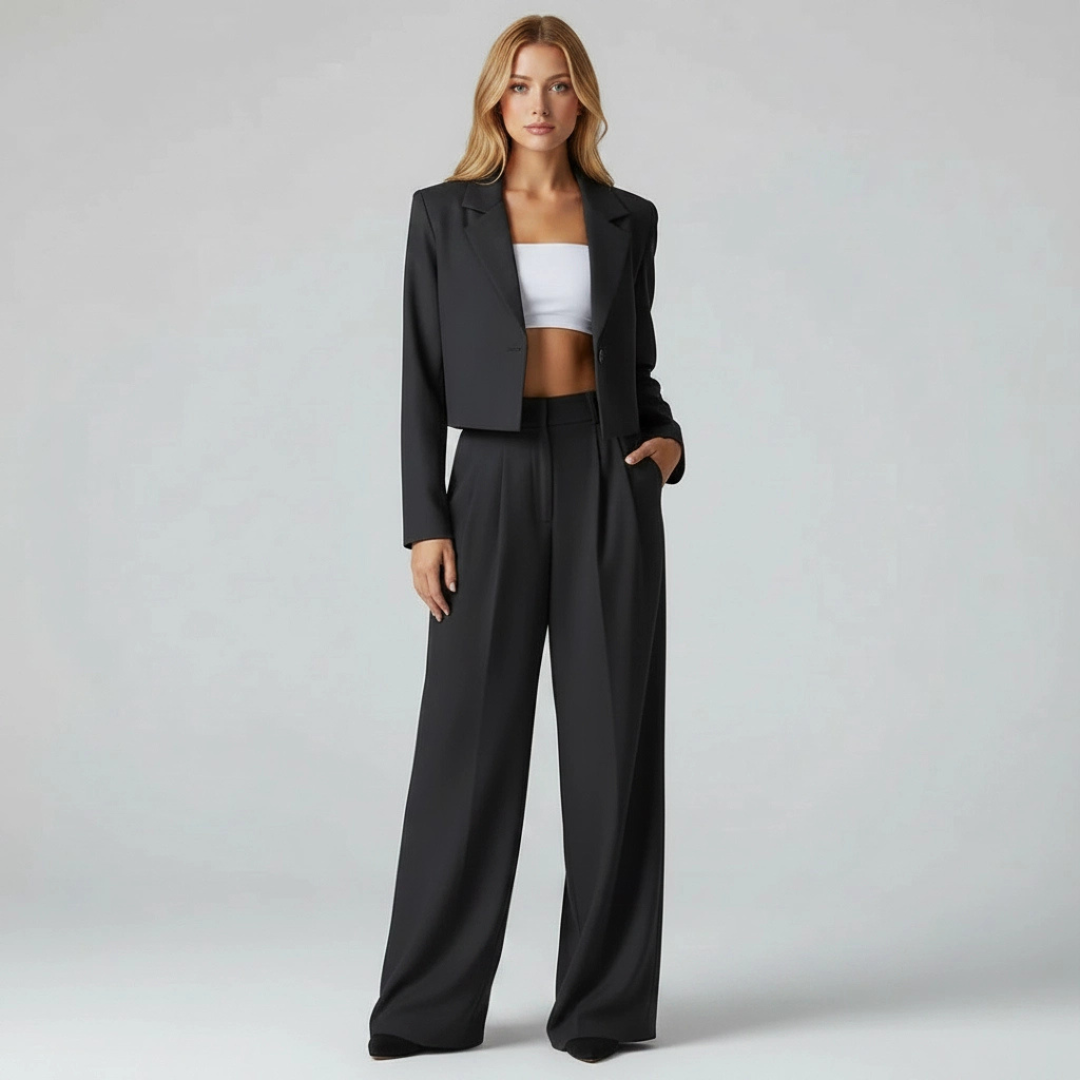 Covernorth Cropped Blazer and High-Waist Wide-Leg Trouser Set