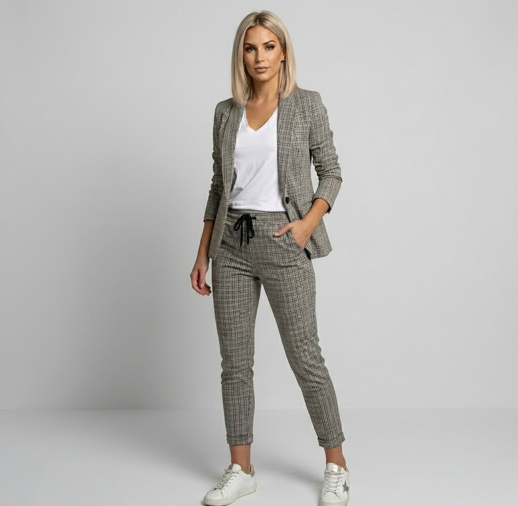 Covernorth Women’s 2-Piece Plaid Blazer and Trouser Suit Set