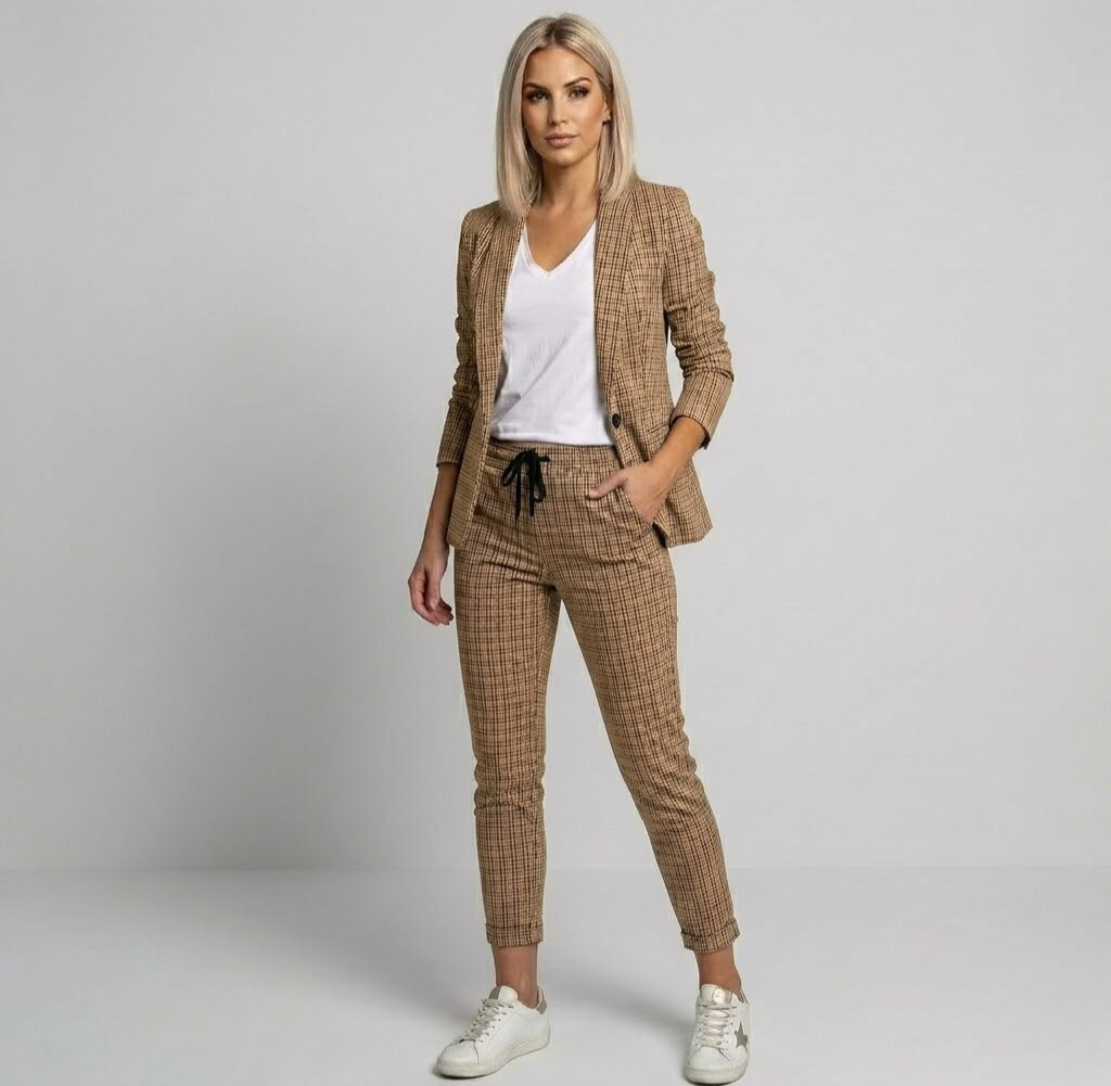 Covernorth Women’s 2-Piece Plaid Blazer and Trouser Suit Set