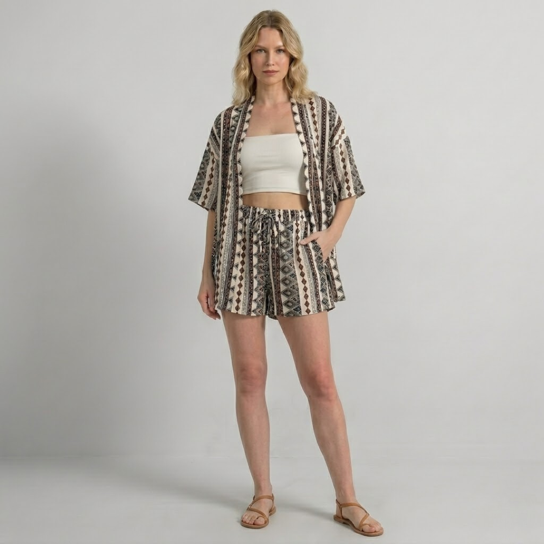 Covernorth Women's Floral Kimono and Drawstring Shorts Set