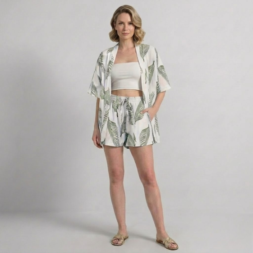 Covernorth Women's Floral Kimono and Drawstring Shorts Set