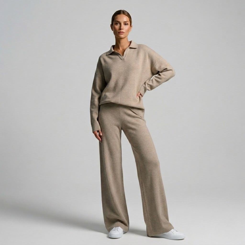 Covernorth Women’s Knit Polo and Wide-Leg Trousers Set