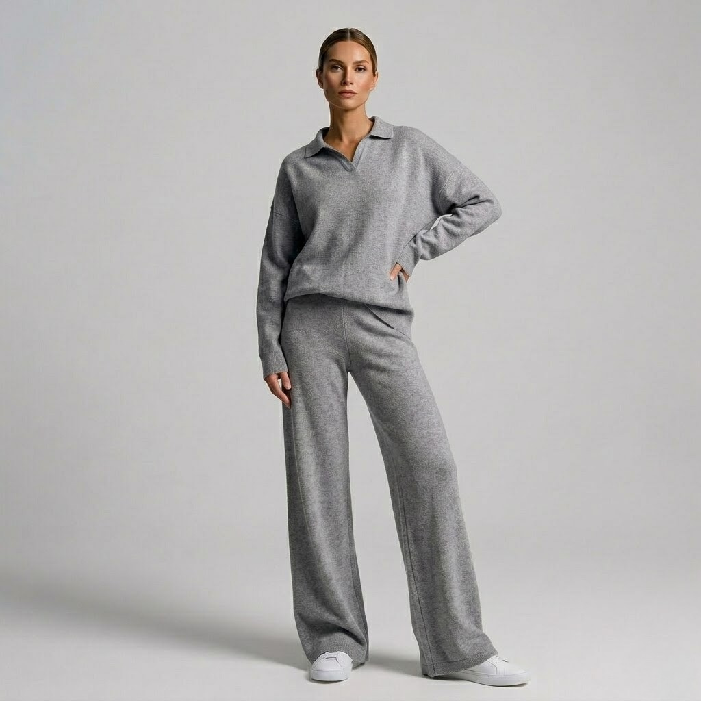 Covernorth Women’s Knit Polo and Wide-Leg Trousers Set