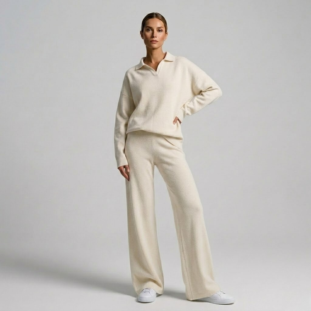Covernorth Women’s Knit Polo and Wide-Leg Trousers Set