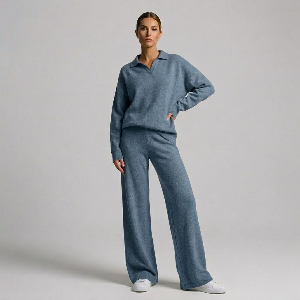 Covernorth Women’s Knit Polo and Wide-Leg Trousers Set