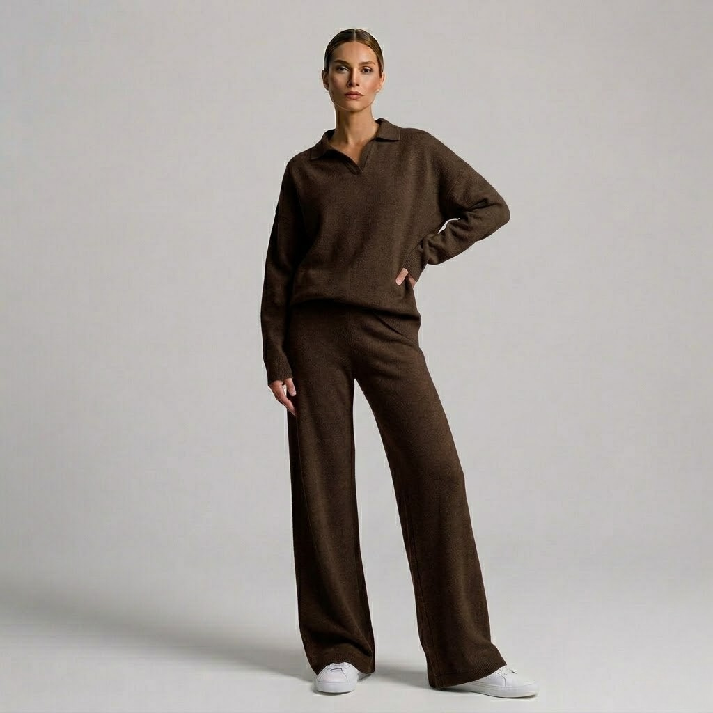 Covernorth Women’s Knit Polo and Wide-Leg Trousers Set