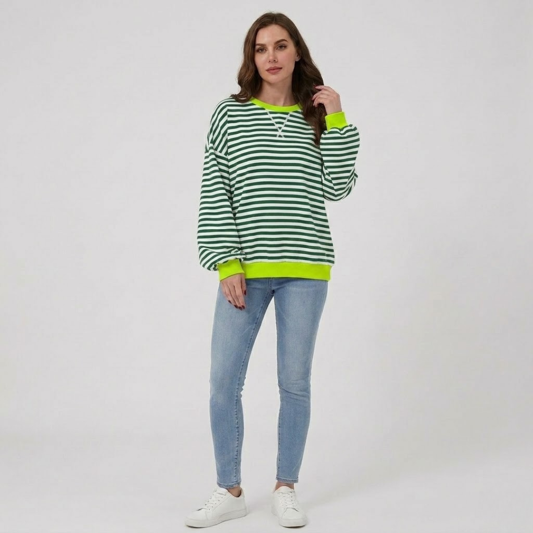 Covernorth Women's Oversized Striped Crewneck Sweatshirt