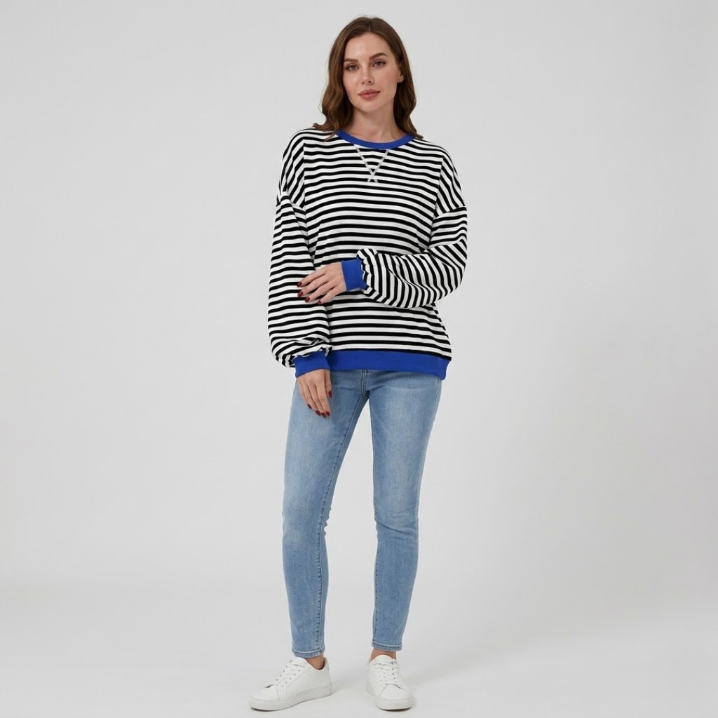 Covernorth Women's Oversized Striped Crewneck Sweatshirt