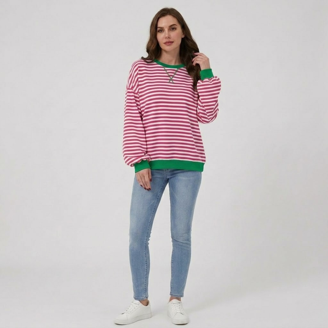 Covernorth Women's Oversized Striped Crewneck Sweatshirt