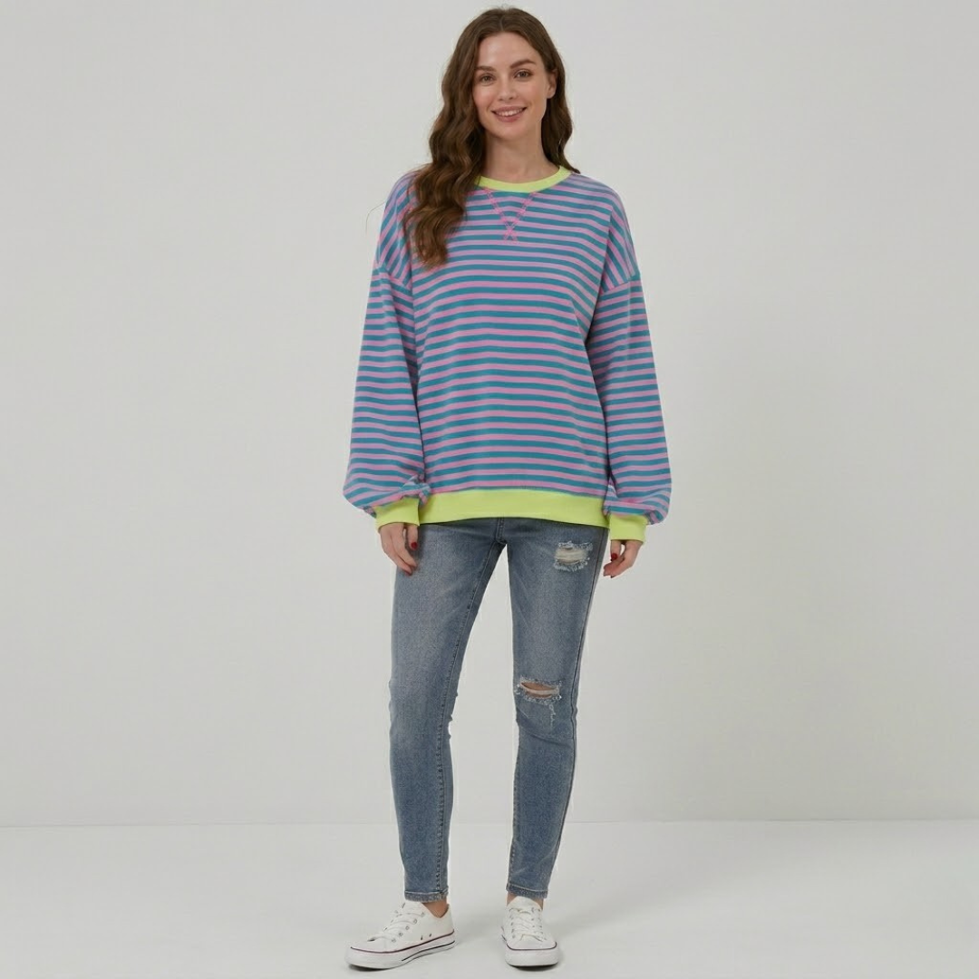 Covernorth Women's Oversized Striped Crewneck Sweatshirt