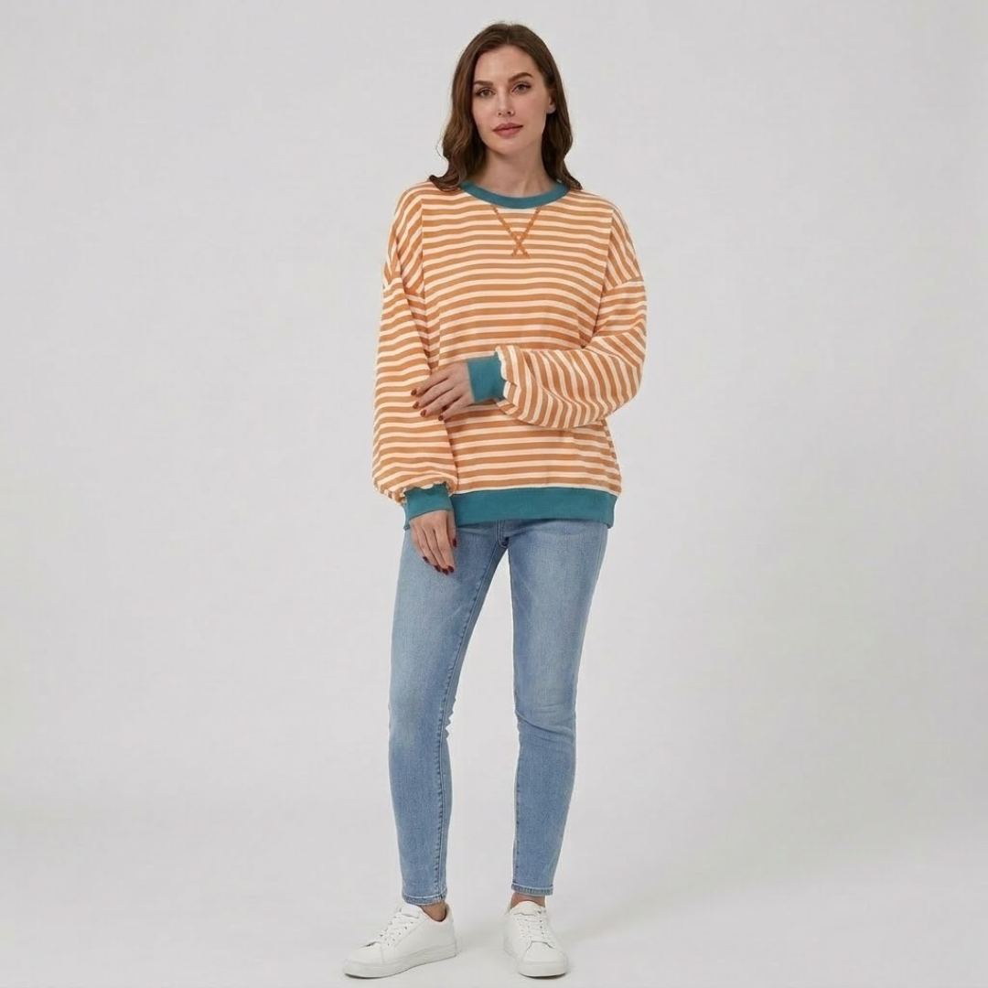 Covernorth Women's Oversized Striped Crewneck Sweatshirt